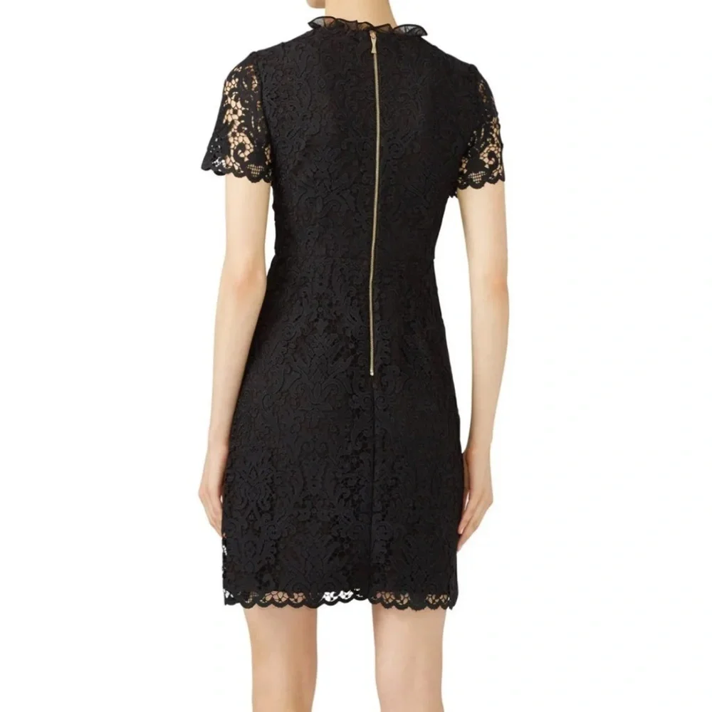 Kate Spade Tapestry Lace Black Ruffle Collar Short Sleeve Dress